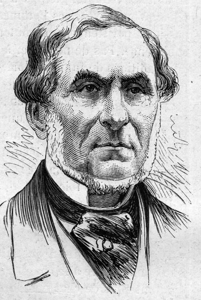 Retrato de Auguste Barbier (1805-1882), poeta e acadêmico francês. Gravura em "Le Monde Illustré" n°883 de 14 de Março de 1874. de French School