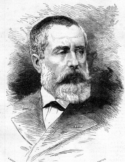 Retrato de Auguste Emmanuel Vaucorbeil (1821-1884), compositor francês e diretor da Ópera de Paris. Gravura em "Le Monde Illustré" n°1165 de 26 de julho de 1879. de French School