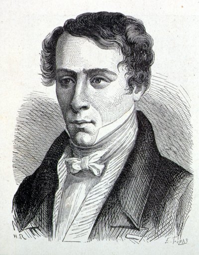 Retrato de Augustin Fresnel (1788- 1827), físico francês - em "Álbum de Ciências; cientistas ilustres; Grandes descobertas" 1896. de French School