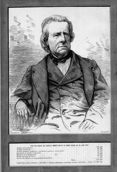 Retrato do Barão Taylor (Isidore Justin Severin Taylor, dit) (1789-1879), dramaturgo e filantropo francês. Gravura em "Le Monde Illustré" n°1172 de 13 de Setembro de 1879. de French School