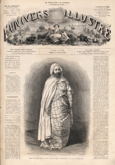 Retrato de Ben Mahi Ed Din Abd El Kader (1808-1883), emir de Mascara, líder militar e religioso. de French School