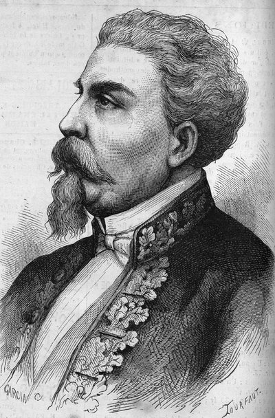 Retrato de Benedetto Cairoli (1825-1889), estadista italiano. Gravura em "Le Monde Illustré" n°1132 de 7 de dezembro de 1878. de French School