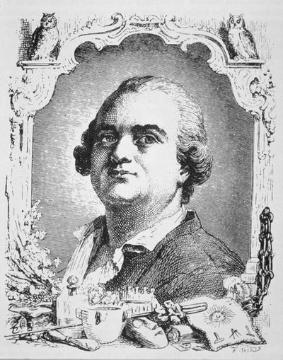 Retrato de Cagliostro (1743-95) cópia de uma ilustração de Histoire de la Magie por Paul Christian, usada em uma História da Magia, publicada no final do século XIX de French School