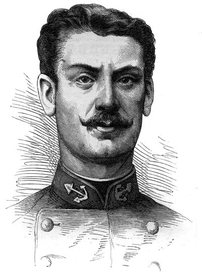 Retrato do Capitão Joseph Gallieni (1849-1916), soldado e explorador francês. Gravura em "Le Monde Illustré" n°254 de 9 de Abril de 1881. de French School