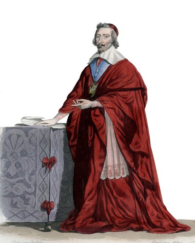 Retrato do Cardeal Richelieu (Armand Jean du Plessis) (1585-1642), clérigo francês, nobre e estadista. de French School
