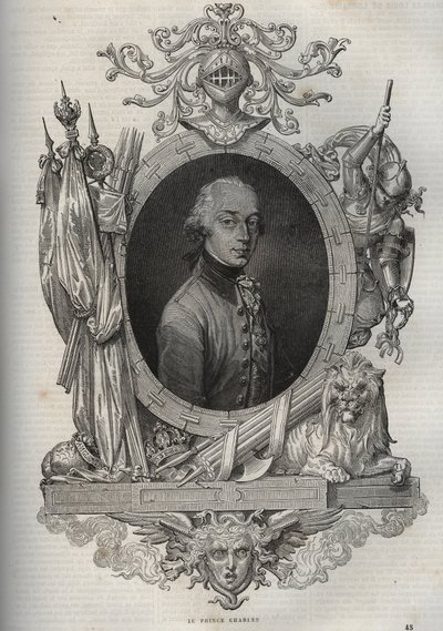 Retrato de Charles-Louis da Áustria-Teschen (Charles Louis da Áustria Teschen) (1771-1847) (Erzherzog Karl von Osterreich) Arquiduque da Áustria, Duque de Teschen - Arquiduque Charles, Duque de Teschen - da "Nova Enciclopédia Nacional" de Maurice La Chares de French School