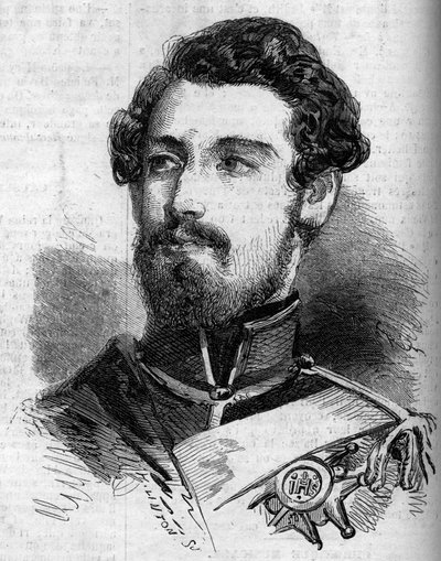 Retrato de Carlos (Carl) XV (1826-1872), Rei da Suécia e Noruega. Gravura em "le Monde Illustrous" n°119 de 23 de Julho de 1859. de French School