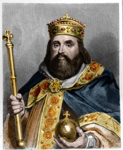 Retrato de Carlos III 3 o Gros (839-888) Imperador do Oeste (881 - 887) e Regente de França (884 - 887) - em "Histoire des Francais" de Lavallee, gravura, sd. de French School