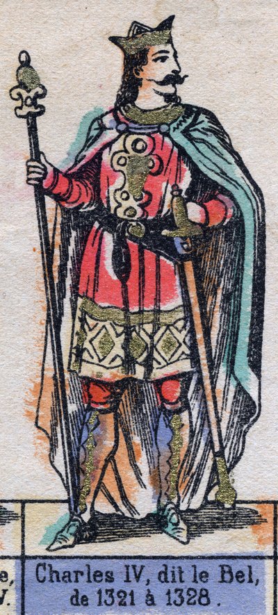 Retrato de Carlos IV da França, conhecido como Carlos o Bel (1294-1328) (dinastia dos Capetianos). Ilustração do final do século XIX. de French School