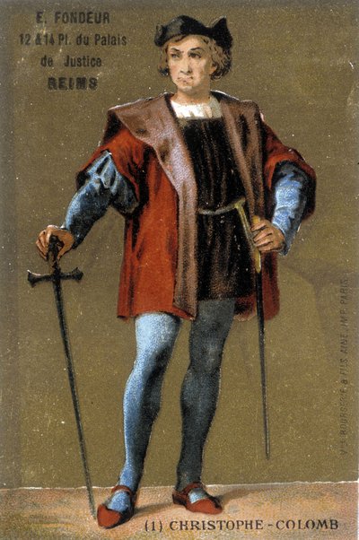 Retrato de Cristóvão Colombo. Cromolitografia do século XIX de French School