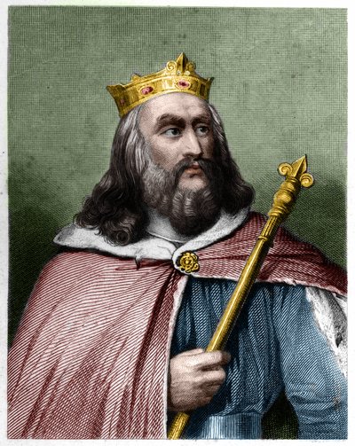 Retrato de Clotaire (Clothaire) II (584 - 628), Rei da Neustria e Rei dos Francos - em "Histoire des Francais" de Lavallee, gravura, sd. de French School