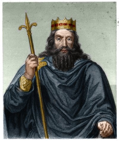 Retrato de Clovis I (v. 466 - 511), Rei dos Francos - em "Histoire des Francais" de Lavallee, gravura, sd. de French School