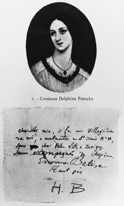 Retrato da condessa Delphine Potocka, carta de Hector Berlioz a Frederic Chopin de French School