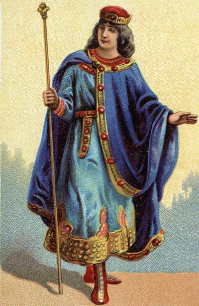 Retrato de Dagobert II, rei dos Francos de 711a 716. Cromolitografia por volta de 1890. de French School