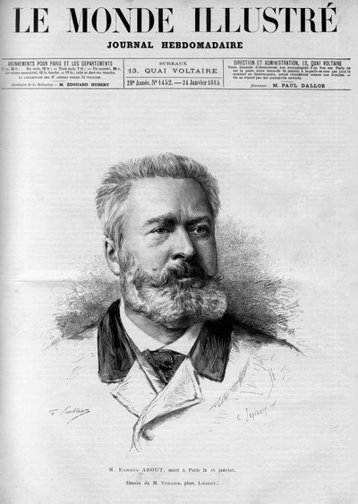 Retrato de Edmond About (1828-1885), escritor e jornalista francês, membro da academia francesa, In "The Illustrous World" 1885. de French School