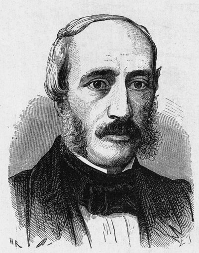 Retrato de Edmond Becquerel (1820 - 1891), físico francês - no "Album de la Science; cientistas ilustres; Grandes Descobertas" 1896. de French School