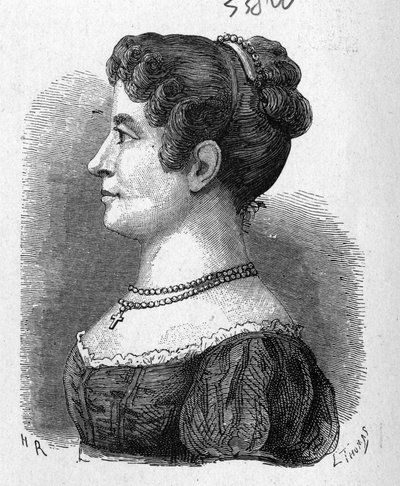 Retrato de Elisa Garnerin, sobrinha de Garnerin, que experimentou o pára-quedas inventado por esta última - no "Álbum da Ciência; ilustres estudiosos; Grandes descobertas" de 1896. de French School