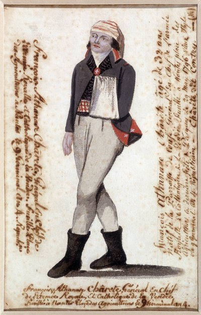 Retrato de François Athanase (François-Athanase) de Charette de la Contrie (1763-1796), braço num lenço, líder realista do Vendee - Musee Dobree, Nantes de French School
