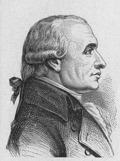 Retrato de Gaspard Monge, Conde de Peluse (1746 - 1818), matemático francês - no "Album de la Science; cientistas ilustres; Grandes descobertas" 1896. de French School