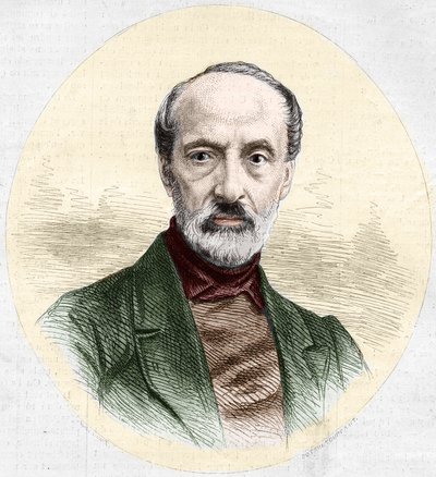 Retrato de Giuseppe Mazzini (1805-1872), político italiano e nacionalista. Gravura em "Le Monde Illustré" n°779 de 16 de Março de 1872. de French School