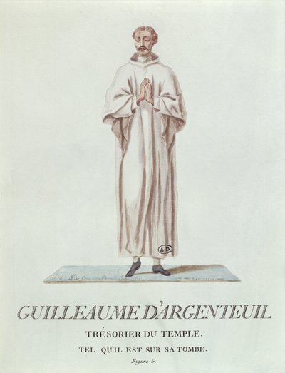 Retrato de Guillaume dArgenteuil, Tesoureiro do Templo, como descrito em seu túmulo, 1786 (wc no papel) de French School