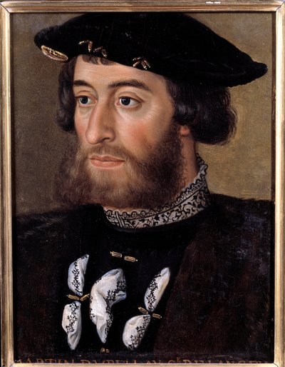 Retrato de Guillaume de Bellay, Senhor de Langey (1491-1543) Ele foi governador de Turim e Piemonte. Pintura anônima do século XVI. Dim. 0,32x0,23 m. Versalhes, Chateaux de Versailles et de Trianon - Retrato de Guillaume de Bellay, Lorde de Langey (1491-15 de French School