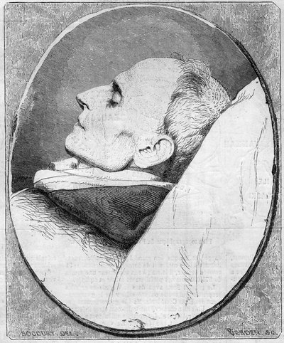 Retrato de Henri Lacordaire (1802-1861). Sacerdote francês e dominicano, no seu leito de morte. Gravura em "Le Monde Illustré" n°243 de 7 de dezembro de 1861. de French School