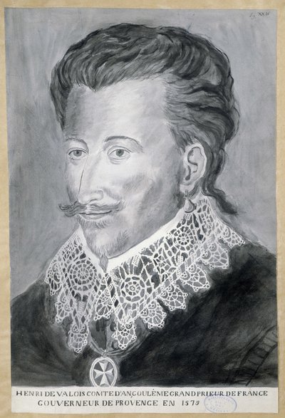 Retrato de Henri de Valois, Conde de Angouleme, Grande Prior da França, Governador da Provença em 1579 de French School