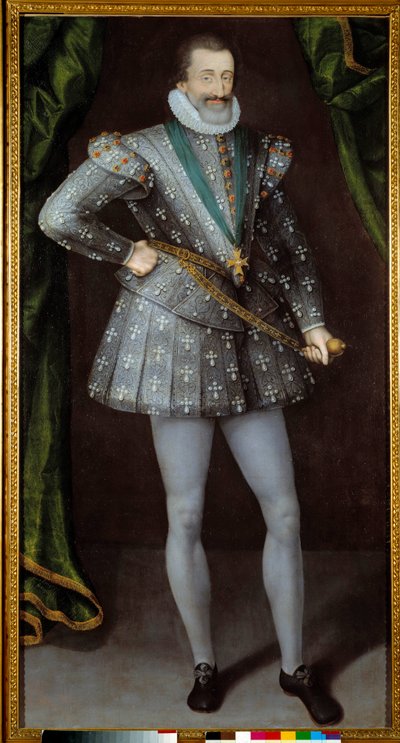 Retrato de Henrique IV Rei de França (1553-1610) pintura anónima do século XVII. Grenoble, Musee Des Beaux Arts. - Retrato de Henrique IV, Rei de França (1553-1610). Pintura anónima do séc. XVII. Museu Beaux-Arts, Grenoble, França. de French School