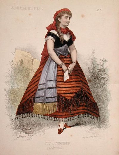 Retrato de Hortense Schneider (1833-1920) no papel de La Perichole na opereta do mesmo nome de Jacques Offenbach (1819-90) ilustração de 