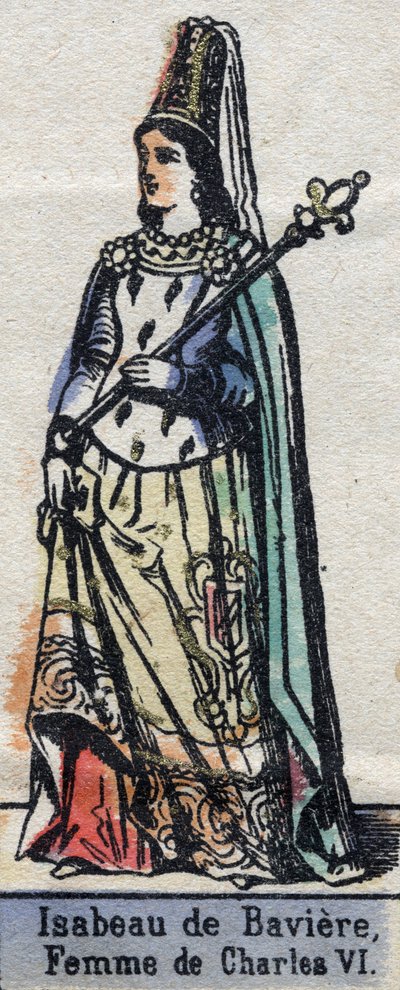 Retrato de Isabeau (Isabelle, Elisabeth) de Baviere (1371-1435), esposa de Carlos VI da França. (Dinastia Capetiana). Ilustração de finais do século XIX. de French School