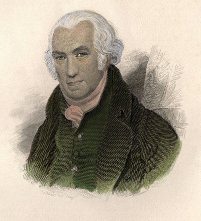 Retrato de James Watt (1736-1819), engenheiro e mecânico escocês. em "Portraits des Hommes Úteis". de French School
