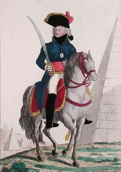 Retrato de Jean Baptiste Kleber (1753-1800) nas Pirâmides, finais do século XVIII (gravura a cores) de French School