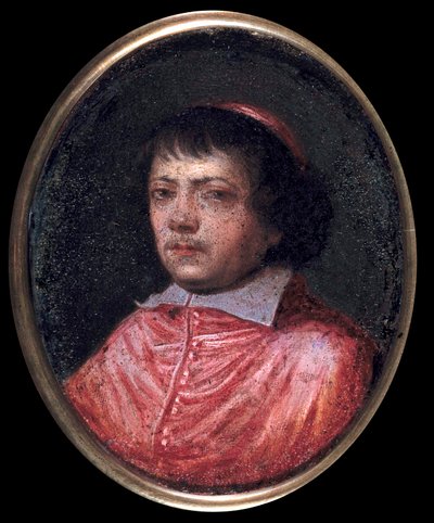 Retrato de Jean Francois Paul de Gondi (Jean-Francois-Paul de Gondy) (1614-1679) Cardeal de Retz, Coadjutor do Arquivo de Paris, Cardeal em 1651 Pintura em miniatura do século XVII. Chantilly, Museu Conde de French School