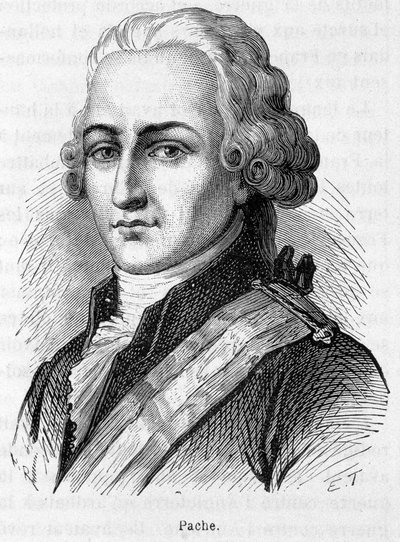 Retrato de Jean Nicolas Pache (1746-1823), político francês que gravou em monumentos públicos o lema da República Francesa: "Liberté, Egalité Fraternité" - gravura de French School