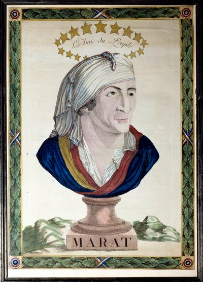 Retrato de Jean Paul Marat, médico, jornalista e político francês (1743-1793), o amigo do povo. Gravura com água forte e cinzel do século XVIII. Paris, Musee Carnavalet. de French School