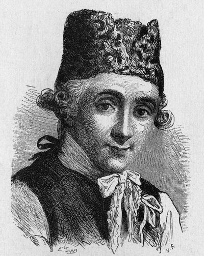 Retrato de Jefferies, cientista, que acompanhou Blanchard na primeira travessia de balão do Canal - no "Album de la Science; cientistas ilustres; Grandes descobertas" 1896. de French School