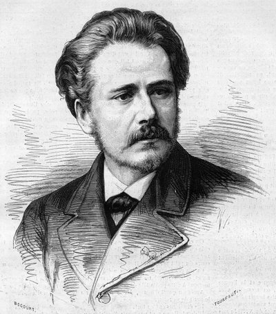 Retrato de Jules Massenet (1842-1912), compositor francês. Gravura em "Le Monde Illustré" n°1047 de 5 de Maio de 1877. de French School