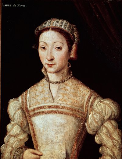 Retrato de Laure (Laura) por Noves (1308-1348), mulher aimee de Petrarque (Francesco Petrarca) Pintura da escola francesa do Sol do século XVI. 21 x 28 cm Chantilly, musee Conde - Retrato de Laura de Noves (1308-1348), Francesco Petrarcas amada mulher de French School