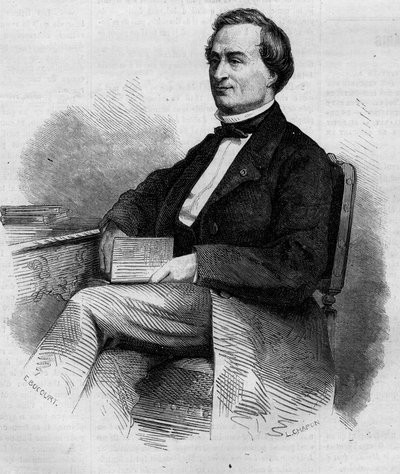Retrato de Louis Bernard Bonjean (1804-1871), magistrado e senador francês. Gravura em "Le Monde Illustré" n°309 de 14 de Março de 1863. de French School
