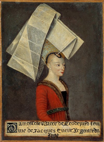 Retrato de Macee de Leodepard (Leodepart) esposa do comerciante francês Jacques Coeur (1395-1456) Pintura da Escola Francesa. Século XV. Bourges, Musee du Berry - Retrato de Macee Leodepard (Leodepart), esposa do comerciante francês Jacques Coeur (1395-145 de French School
