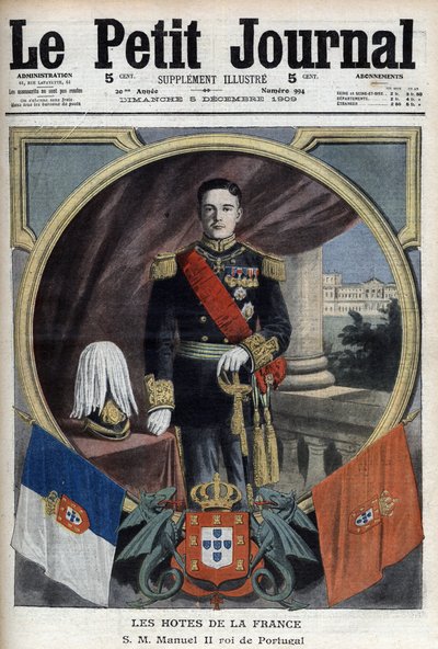 Retrato de Manuel II Rei de Portugal (1889-1932) durante a sua visita a Paris - "Le Petit Journal" de 5 de Dezembro de French School