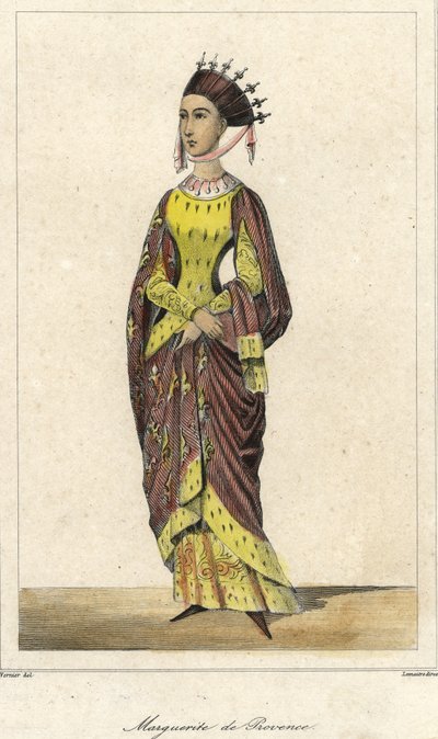 Retrato de Marguerite de Provence (1221 - 1295), Rainha de França, esposa de Luís IX. Gravura do século XIX. de French School