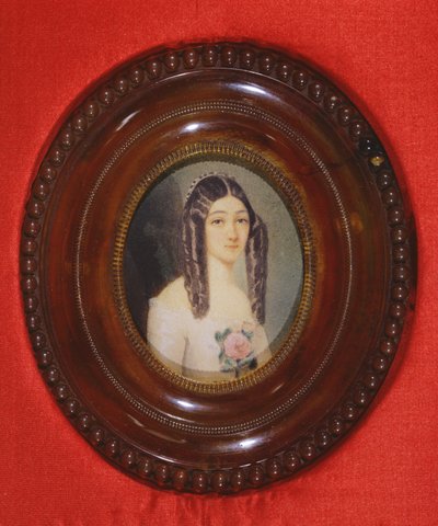 Retrato de Marie Duplessis (1824-1847) Também conhecida como Lady with Camelias, 1847 (wc on paper) de French School