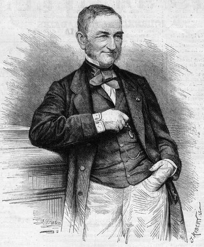 Retrato de Moreau Chaslon (Moreau-Chaslon), presidente do conselho de administração da Compagnie Generale des Omnibus (CGO). Século XIX. Gravura em "Le Monde Illustré" n°660 de 4 de dezembro de 1869. de French School