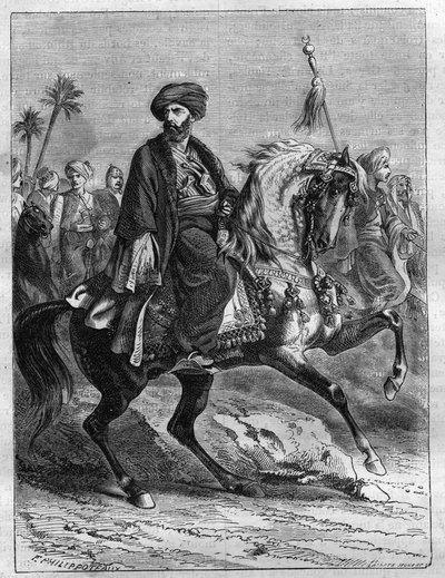 Retrato de Mourad Bey (1750-1801), chefe Mamluk - Gravura de 1865 na "Histoire du Consulate et de l
