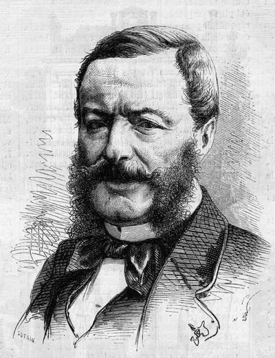 Retrato de Nestor Roqueplan (1804-1870), escritor, jornalista e administrador de teatros franceses. Gravura em "Le Monde Illustré" n°681 de 30 de Abril de French School