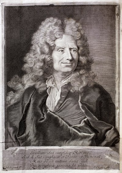 Retrato de Nicolas Boileau, também conhecido como Boileau Despreaux (Boileau-Despreaux) (1636-1711) poeta, escritor. Gravura para ilustrar a obra de M. Boileau Despreaux, com iluminações históricas, Volume 1, edição Fabre et Barillot de French School