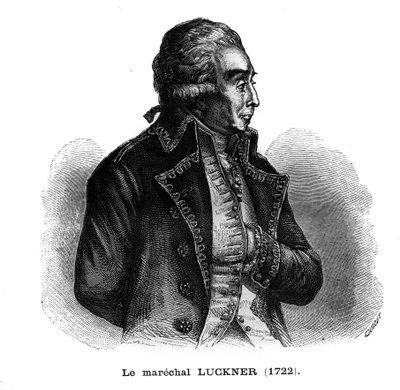 Retrato de Nicolas Luckner (1722-1794), militar francês de origem alemã. Gravura em "Les Illustrations De L