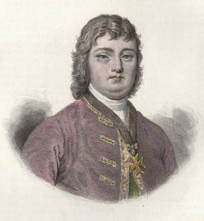Retrato de Nicolas Roze dit le Chevalier Roze (1675-1733), militar e governador francês. in "Portraits des Hommes Useful" de French School